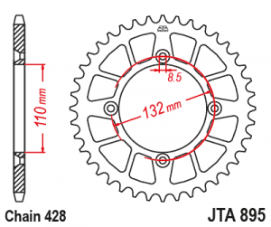 Rear ALU sprocket JT 49)T, nt((428 Crven