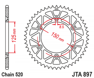 Rear ALU sprocket JT 48T, 520 Crven