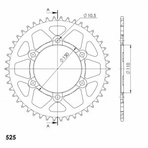 Rear ALU sprocket SUPERSPROX crven 46T, 525